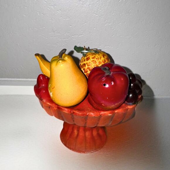 Vintage Chalkware Fruit Bowl Centerpiece with Salt and Pepper Shakers - Picture 8 of 9